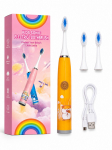 Hambahari iLike Kids Rechargeable Sonic Electric Toothbrush, USB Charging, 3 Brush Heads (1+2 Replacement Heads), Soft Bristles, Waterproof, Cute Hamster Design Orange