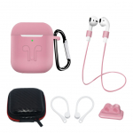 Tagakaaned Hurtel - Set of AirPods 2 / AirPods 1 silicone case + case / ear hook / neck strap / watch strap holder / carabiner - blue