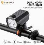 Jalgratta tarvik iLike JOHORSE USB Rechargeable Bike Headlight with 120dB Electric Horn, 300LM 4 LED Bicycle Front Light, 7 Lighting Modes, Handlebar Remote Switch, IPX4 Waterproof Black