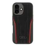Tagakaaned Audi  Audi Genuine Leather MagSafe iPhone 16 6.1" black-red hardcase AU-TPUPCMIP16-R8/D3-RD
