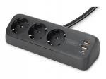 Jungikliai ir lizdai Digitus 3-way office socket strip with 2x USB-A and 1x USB-C connections | DA-70625