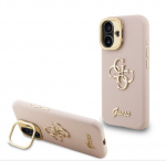 Tagakaaned Guess Apple iPhone 16 Pro Max PU Grained 4G Logo Stand Camera Frame Case Pink