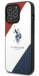 Tagakaaned U.S Polo Apple iPhone 14 Pro Max Leather Double Horse Case White Blue