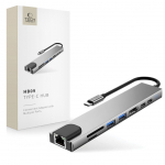 Muud kaubad Tech-Protect  Tech-Protect HB09 USB hub 8in1 TYPE-C + USB-A 3.0 + USB-C 3.0 + HDMI 4K 60HZ + SD/TF + PD100W + RJ45 1000 MB/S - gray