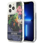 Tagakaaned Guess  Guess GUHCP13LLFLSB iPhone 13 Pro / 13 6.1" blue/blue hardcase Flower Liquid Glitter