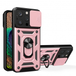 Tagakaaned Hurtel  Hybrid Armor Camshield case with stand and camera cover for iPhone 15 Pro - pink