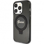 Kaitseklaasid Guess Original faceplate case GUESS GUHMP15XHRSGSK for iPhone 15 Pro Max (Compatible with Magsafe / Glitter Script Logo / Ring stand / black)