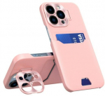 Tagakaaned iLike Apple 14 Pro Max Card Wallet Cover with Stand Leather Stand Case Pink