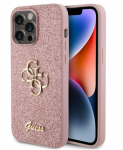Tagakaaned Guess Apple iPhone 15 Pro Max Fixed Glitter 4G Metal Logo Case Pink