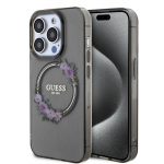 Tagakaaned Guess Apple iPhone 15 Pro PC TPU Flowers Ring Glossy Logo MagSafe Transparent Black