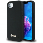 Tagakaaned Guess  Guess Silicone Script Metal Logo MagSafe iPhone 16e Case - Black