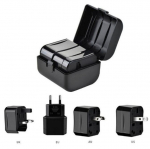 Adaptrid iLike Universal CP TR1 Network 3in1 Multi-Adapter UK 3-Pin - Euro 2pin - US (USA) - Asia + Storage Case Black