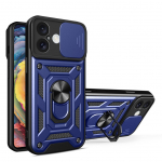 Tagakaaned Hurtel Hybrid Armor Camshield iPhone 16 Case with Camera Cover and Stand - Blue