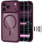 Tagakaaned Tech-Protect  Tech-Protect MagOne CC MagSafe Case + Tempered Glass 2-Pack for iPhone 18 Pro / 17 Pro - Clear Burgundy