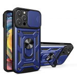 Tagakaaned Hurtel Hybrid Armor Camshield iPhone 16 Pro Armored Case with Camera Cover and Stand - Blue