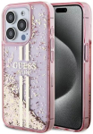 Tagakaaned Guess Apple iPhone 15 Pro Max Liquid Glitter Gold Stripes Transparent Pink