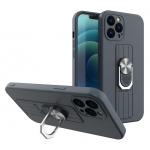 Tagakaaned Hurtel  Ring Case silicone case with finger grip and stand for Samsung Galaxy S21 Ultra 5G dark blue