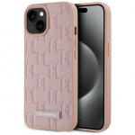 Muud kaubad Karl Lagerfeld Karl Lagerfeld Leather Monogram Metal Logo MagSafe iPhone 15 Case - Pink