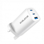 Adaptrid Evelatus 65W Max Fast Charger UK USB-C1/USB-C1/USB-A White