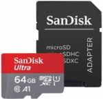 Andmekandjad SanDisk SanDisk Ultra microSDXC 64GB + SD Adapter 140MB/s A1 Class 10 UHS-I; EAN:619659200541