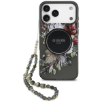 Tagakaaned Guess  Guess IML Flowers Pearl Strap MagSafe Case for iPhone 18 Pro Max / 17 Pro Max - black
