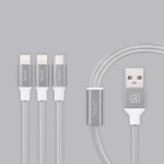 Kaabel Recci Universal Delicate RCS-H120 3 in 1 Micro USB + 2 x Lightning Fast Charging 1,2 m Grey