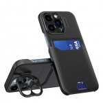Tagakaaned Hurtel - Leather Stand Case for iPhone 14 Pro Max cover card wallet with stand black