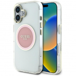 Tagakaaned Guess  Guess IML Metal Colored Circle Classic Logo MagSafe iPhone 16 Case - Pink