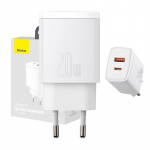 Adaptrid Baseus Baseus Compact Quick Charger, USB, USB-C, 20W (white)