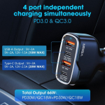 Autotarvikud Veger  Car charger VEGER 2 x USB A + 2 x Typ C PD QC 3A 66W CC53-2A2C black