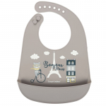 CANPOL BABIES silikoonist pudip&otilde;ll taskuga BONJOUR PARIS, navy beige, 74/027_bei