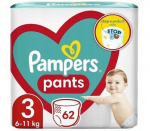 PAMPERS p&uuml;ksm&auml;hkmed PANTS, Suurus 3, 62 tk., 6-11 kg.