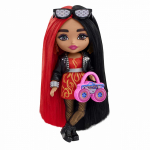 BARBIE Extra Mini nukk puna-mustakirjude juustega, HKP88