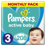 PAMPERS m&auml;hkmed ACTIVE BABY, Suurus 3, 208 tk,, 6-10 kg.