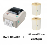 Dore DP-470B DP470B etiketiprinter + Zebra 800264-605 102х152 mm etiketi rull Dore analoog komplekt 2 t&uuml;kki
