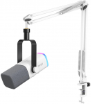 FIFINE AmpliGame AM8T White juhtmega mikrofon koos statiivi ja RGB taustavalgustusega | USB/XLR