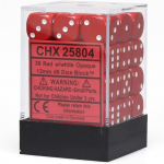 Chessex Opaque 12mm d6 with pips Dice Blocks (36 Dice) - Red w/white