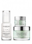SYMBIOSIS - CBD kirgastav niisutaja (50 ml), CBD pinguldav silmakreem (10 ml), kirgastav ja rahustav kooriv niisutaja (45 ml).