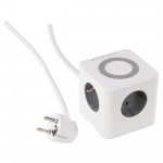Kodune pikendusjuhe juhtmevaba laadijaga, 3 x 1.5 mm, 1.5 m, 3 pistikupesa, USB A/C, valge/hall