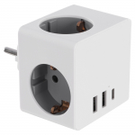 Kolmikpistik maandusega, USB A/C, valge