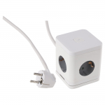 Ruutukujuline kodune pikendusjuhe, 3 x 1.5 mm, 1.5 m, 4 pesa, USB A/C, valge/hall