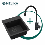 Komplekt: K&ouml;&ouml;gikraanikauss HELIKA SQN100-601AQP+5543 MB, painduv kraan ja must sifoon