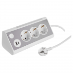 Maandusega kodune pikendusjuhe, 3 x 1.5 mm, 1.5 m, USB A/C, 3 pistikupesa, valge/hall