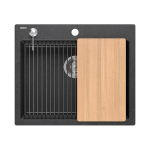 Valamu koos jaoturi ja puitplaadiga Quadron KURT 110, HCQK5052CZK, t&auml;piline must