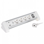 Lauapealne maandusega majapidamispikendusjuhe, 3 x 1.5 mm, 1.5 m, USB A/C, 4 pistikupesa, valge/hall
