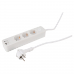Maandusega kodune pikendusjuhe, 3 x 1.5 mm, 1.5 m, 3 pistikupesa, USB A/C, valge