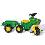 Pedaalidega kolmerattaline traktor haagisega, John Deere, roheline