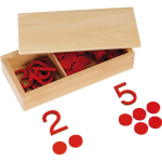 Montessori puidust numbrid ja loenduskettad karbis