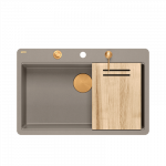 Valamu koos jaoturi, sifooni ja l&otilde;ikelauaga Quadron MARC 110 FM, HQM7650U4_FM_PVDC1, pehme taupe