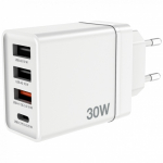 Verbatim 49701 USB-laadija 30W 4-pordiga USB-A, USB-C, EL pistik, valge